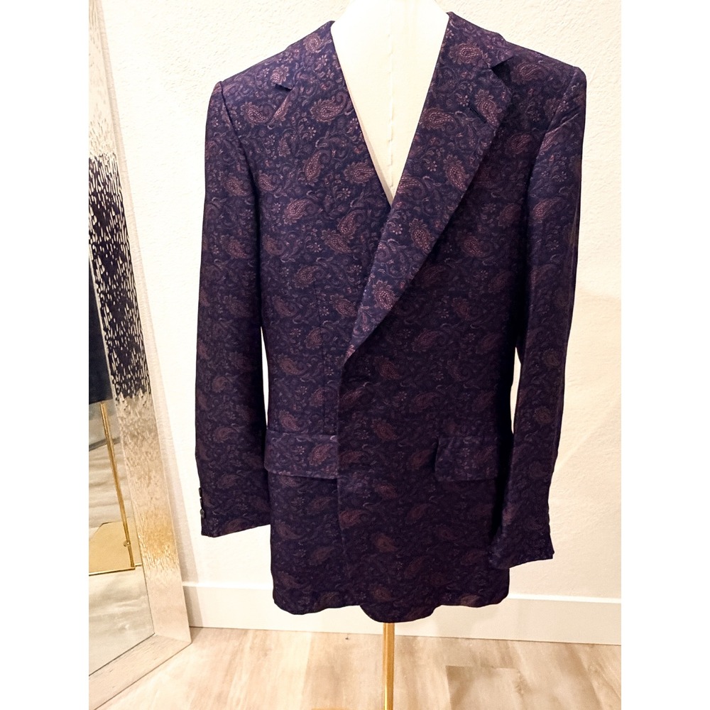 VTG Hickey Freeman 100% Silk Paisley Blazer 44R Men's Purple Vintage Boardroom